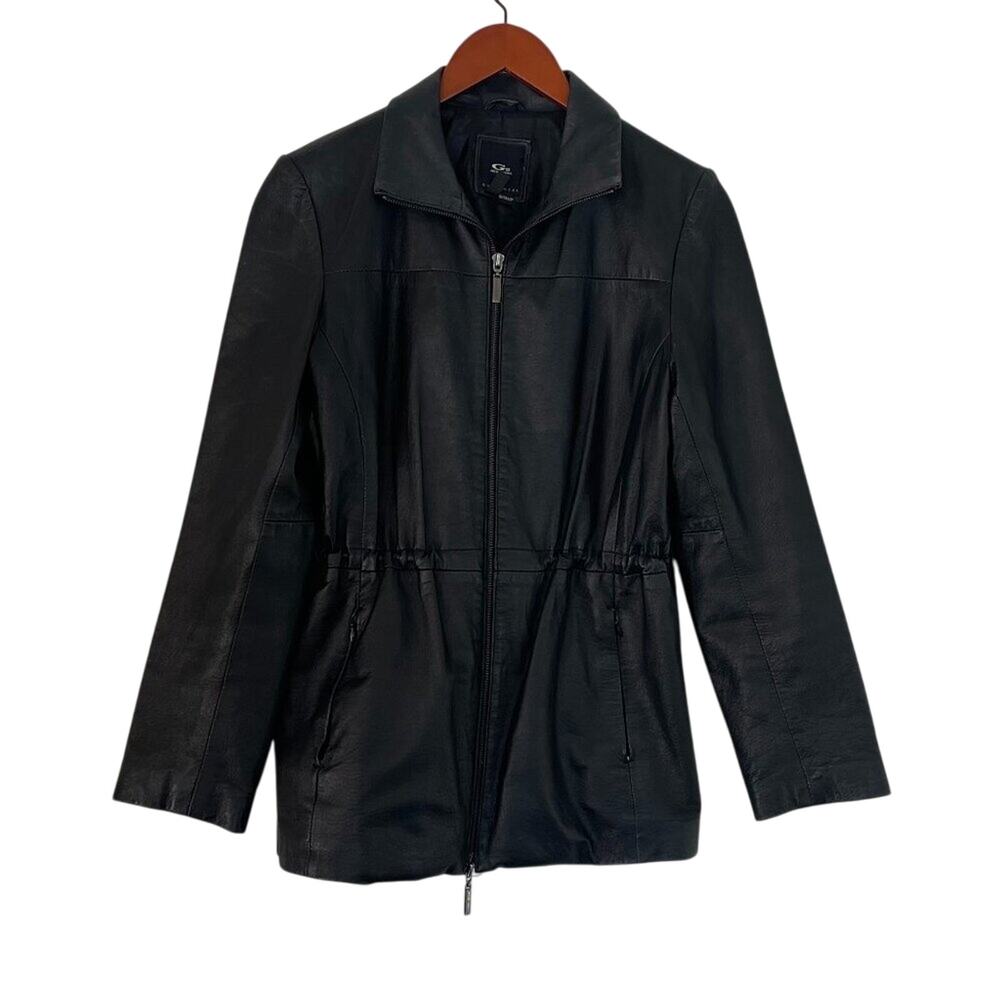 G III New York Black Leather Jacket, Collared, Zipper, Minimalist, Y2K, S